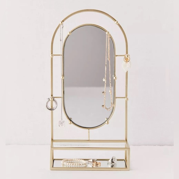 Urban Outfitters Minimalist Faye Jewelry Mirror Vanity Storage Holder in Gold - Picture 2 of 13